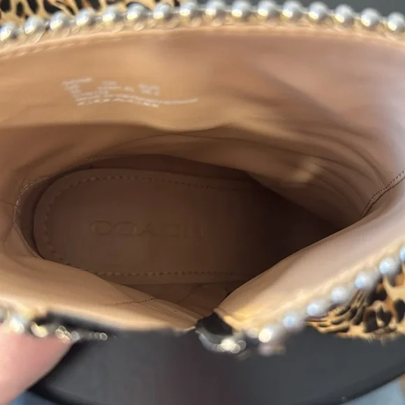 Coach Drea Bead Chain Leopord Print Genuine Calf Hair Leather Booties - Picture 3 of 13